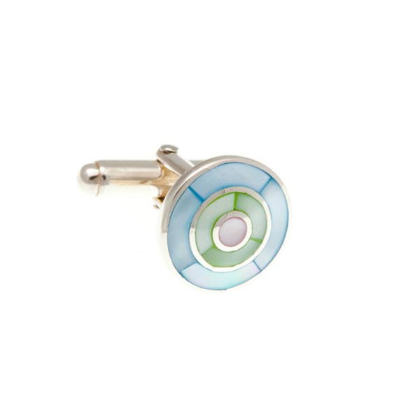 Blue, Green And Pink Mother Of Pearl And .925 Solid SilvBlue, Green And Pink Mother Of Pearl And .925 Solid Silver Target Cufflinks by Elizabeth Parker England