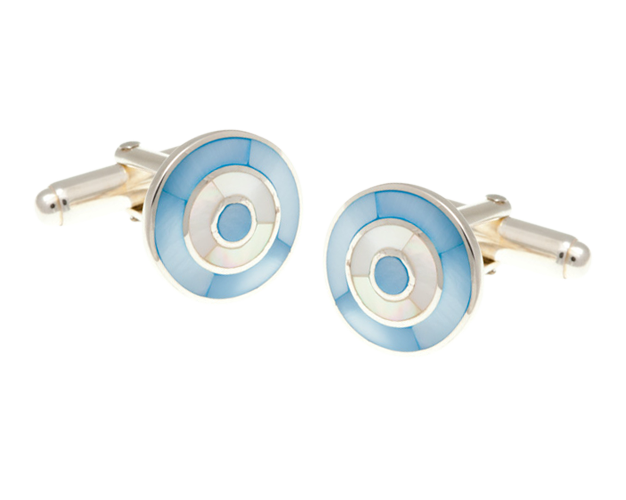 Solid Silver Blue White Mother Of Pearl Target Cufflinks