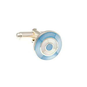 Blue And White Mother Of Pearl .925 Solid Silver Target Cufflinks by Elizabeth Parker England