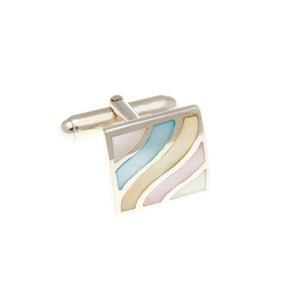 Square Wave With 4 Shades Of Mother Of Pearl .925 Solid Silver Cufflinks - by Elizabeth Parker England