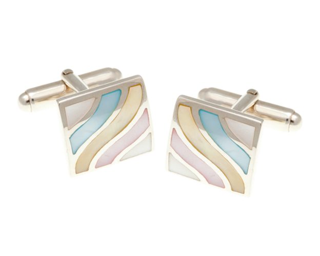Solid Silver Subtle Wave Mother Of Pearl Cufflinks