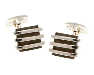 Band Of Silver Cufflinks With Smoky Mother Of Pearl
