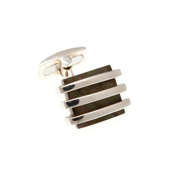 Band Of Silver Cufflinks With Smoky Mother Of Pearl Centre by Elizabeth Parker England