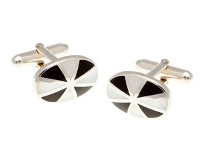 Solid Silver Sunray Mother of Pearl Onyx Cufflinks
