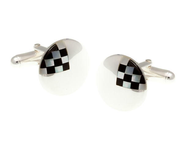 Solid Silver Mother Of Pearl Chequered Cufflinks