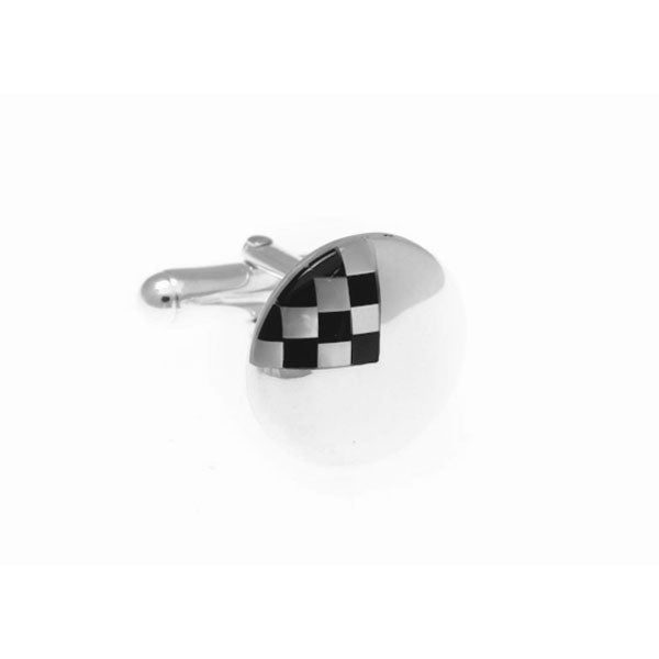 Round Mother Of Pearl and .925 Solid Silver Cufflinks With Chequered Detailing by Elizabeth Parker