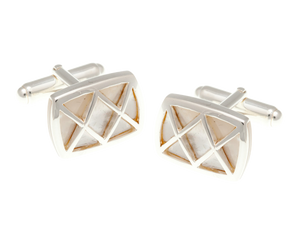 Solid Silver Rectangle Criss Cross White Mother Of Pearl Cufflinks