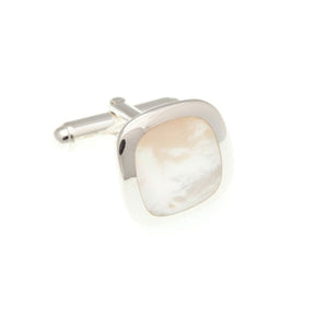 Soft Square Rounded Corners With Mother Of Pearl Inner Soft Square .925 Solid Silver Cufflinks - by Elizabeth Parker England