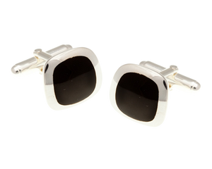 Solid Silver Onyx Soft Square Cufflinks