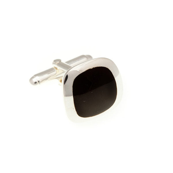 Soft Square .925 Solid Silver Cufflinks with Black Onyx Insert by Elizabeth Parker England