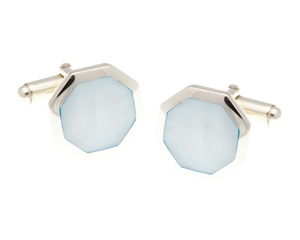 Octagonal Blue Mother Of Pearl .925 Solid Silver Cufflinks