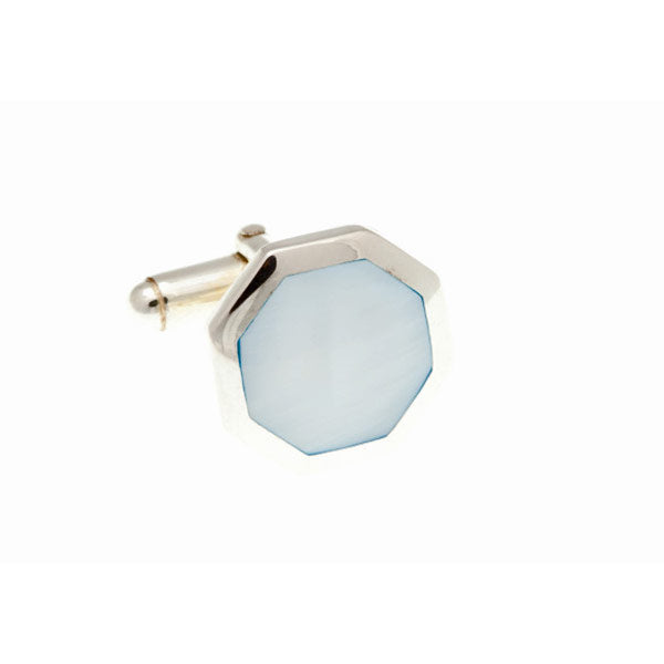 Octagonal Blue Mother Of Pearl and .925 Solid Silver Cufflinks by Elizabeth Parker England