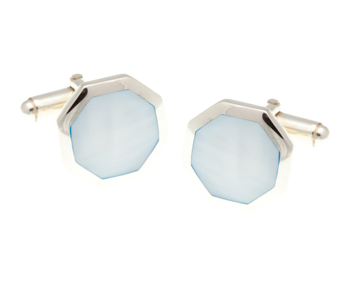 Octagonal Blue Mother Of Pearl .925 Solid Silver Cufflinks