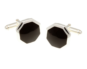 Octagonal Solid Silver Onyx Cufflinks