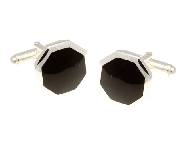 Octagonal Solid Silver Onyx Cufflinks