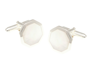 Octagonal Solid Silver Mother Of Pearl Cufflinks