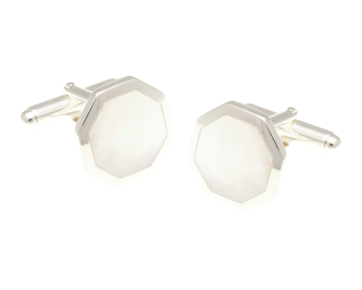 Octagonal Solid Silver Mother Of Pearl Cufflinks