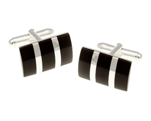 Solid Silver Rectangular Striped Onyx Cufflinks