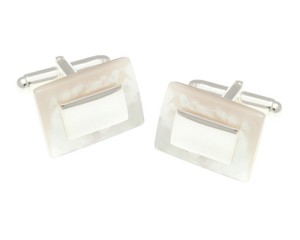 Solid Silver Rectangular Mother Of Pearl Cufflinks