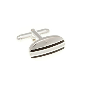 Solid Silver 3 Line Black Onyx & Mother Of Pearl .925 Solid Silver Cufflinks - by Elizabeth Parker England
