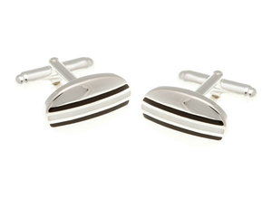 Solid Silver Striped Mother of pearl Onyx Cufflinks