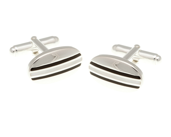 Solid Silver Striped Mother of pearl Onyx Cufflinks