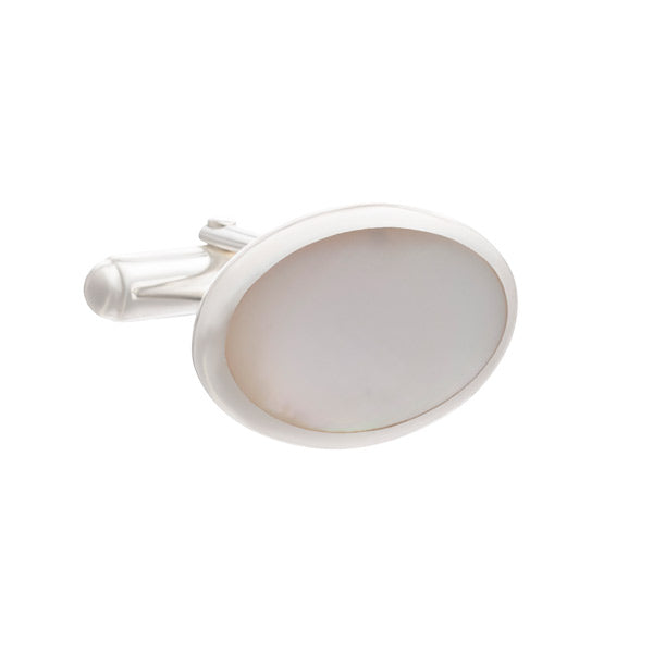 Timeless Classic Oval Cufflinks in .925 Soild Silver and Mother of Pearl by Elizabeth Parker