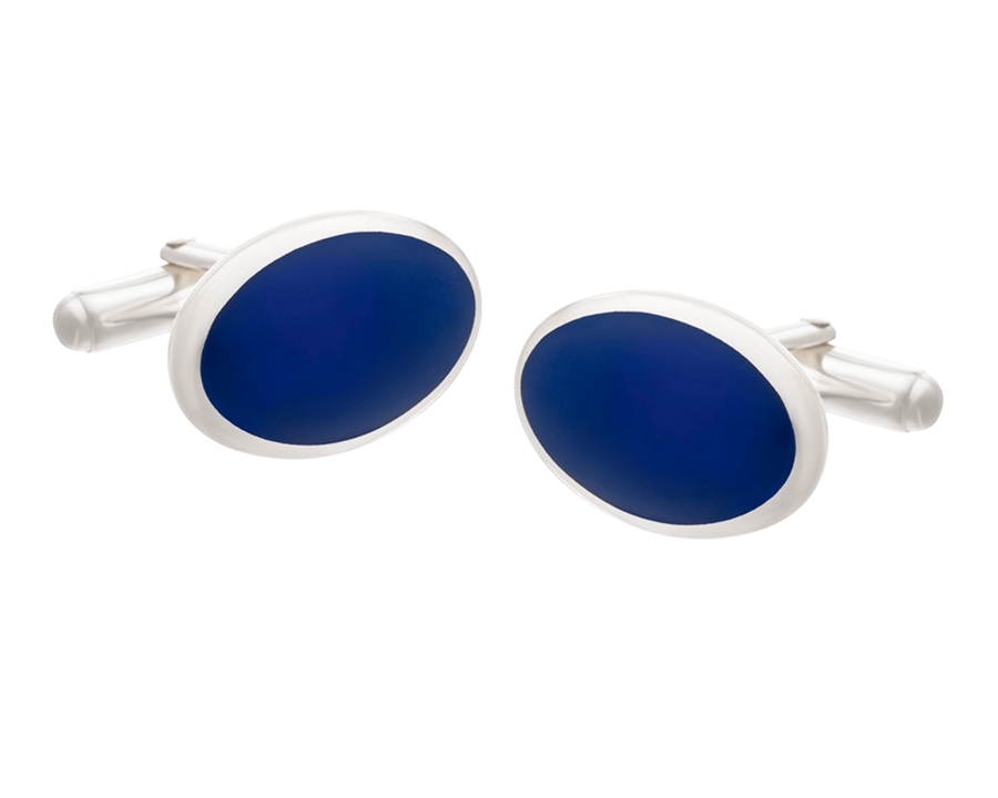 Timeless Classic Oval Solid Silver Lapis Lazuli Cufflinks