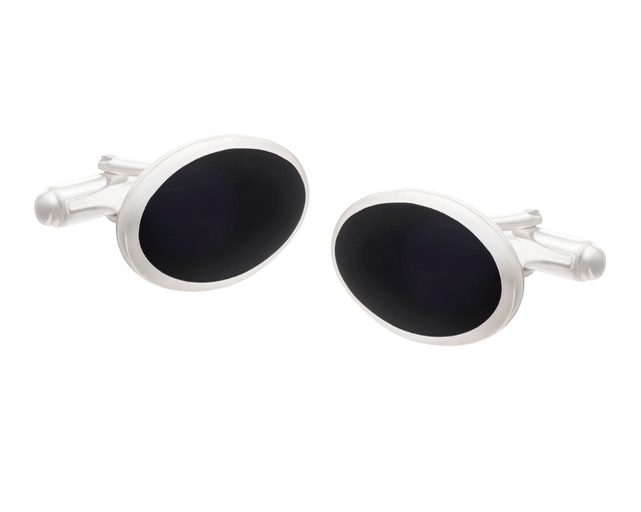 Timeless Solid Silver and Onyx Classic Oval Cufflinks