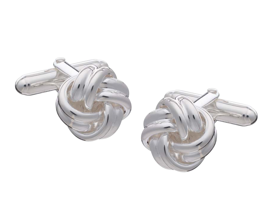 Elizabeth Parker Solid Silver Classic Ribbon Weave Knot Cufflinks