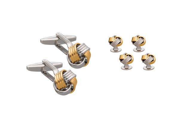 Gold Silver Mix Plated Woven Knot Dress Studs & Cufflinks Set