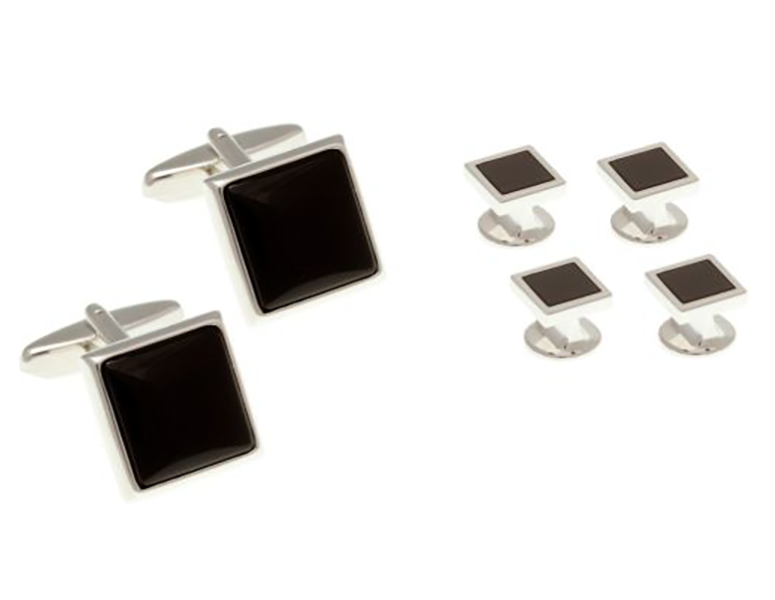 4 Onyx Square Dress Studs & Cufflinks Set