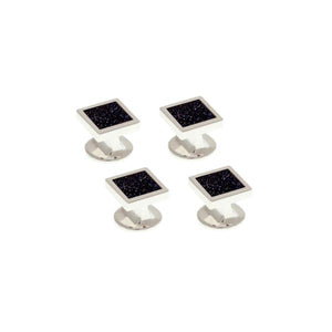 4 Blue Square Goldstone Dress Studs Set by Elizabeth Parker