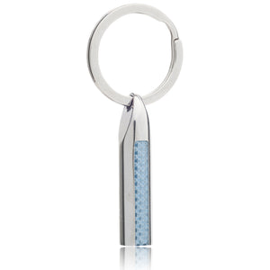 Plain Metal Cylindrical Key Ring with Blue Carbon Fibre Inlay Detailing by Elizabeth Parker England