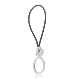 Braided Black Genuine Leather Key Ring with Elizabeth Parker Crest Swing Tag by Elizabeth Parker England