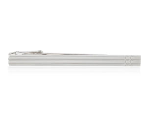 Elegant metal tie clip with crossed lines design by Elizabeth Parker