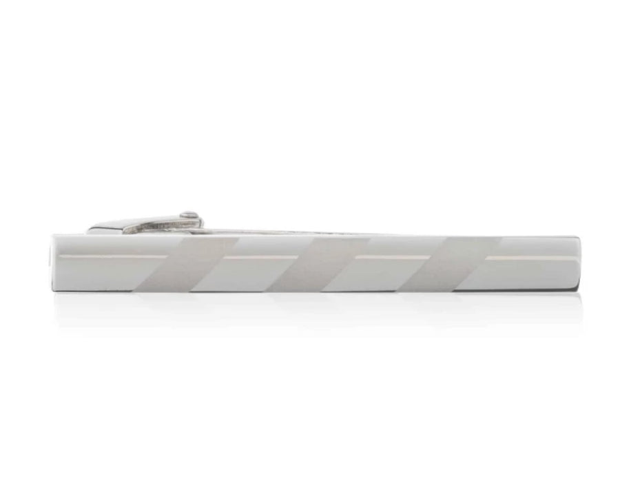 Polished 3 Diagonal Laser Engraved Lines Tie Clip - 35mm