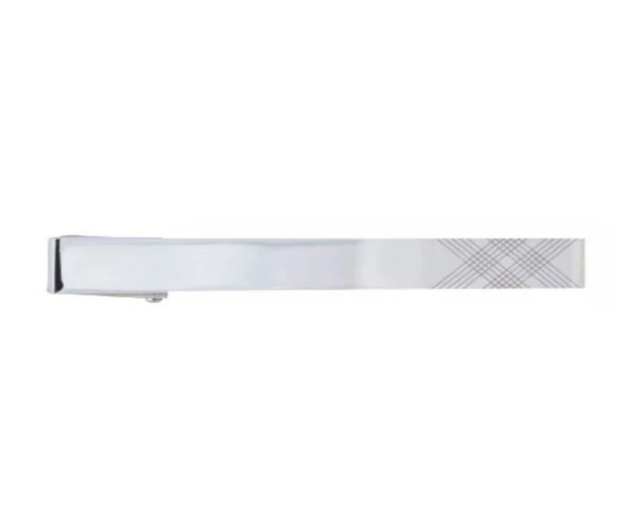 Simply Metal Tie Clip With Laser Etched Criss Cross Pattern on the tip by Elizabeth Parker