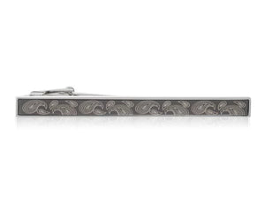 Paisley Patterned Gun Metal 55mm Tie Clip Encased in Polished Metal by Elizabeth Parker
