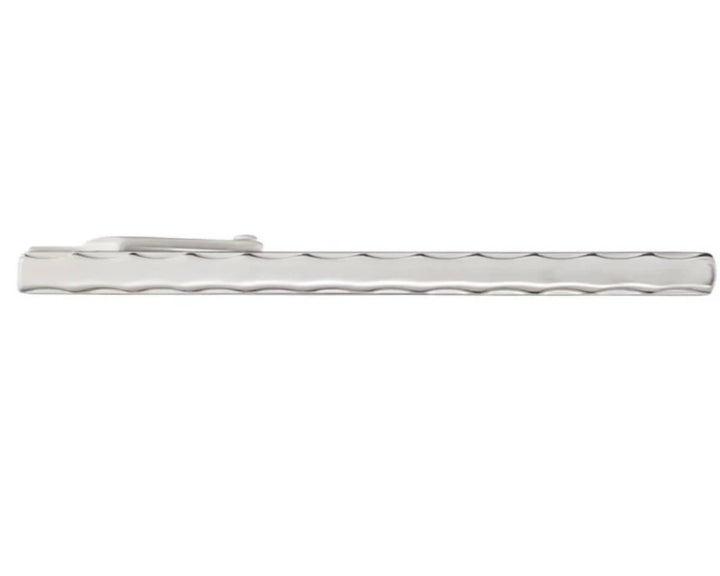 Contoured tie clip in plain metal by Elizabeth Parker