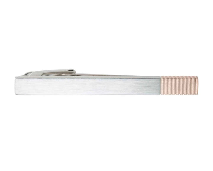 Rose Gold Tipped Inside Track Brushed Metal Tie Clip by Elizabeth Parker