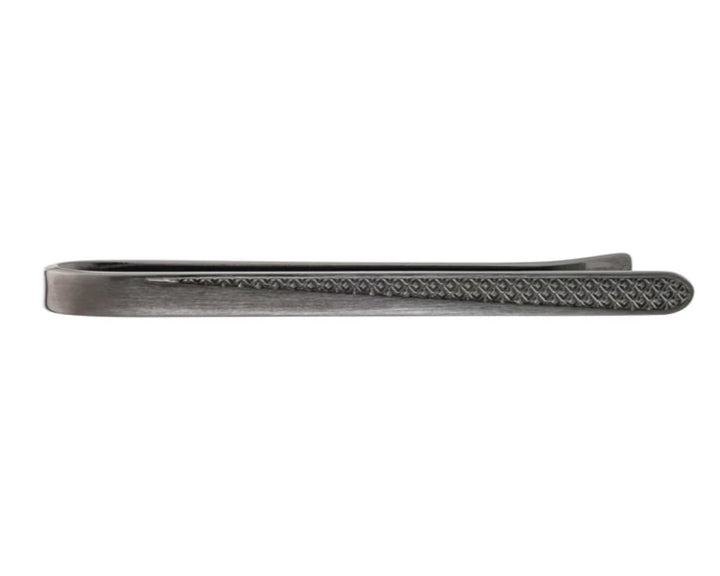 Gun Metal Fifty-Fifty Tie Slide with smooth and textured front by Elizabeth Parker