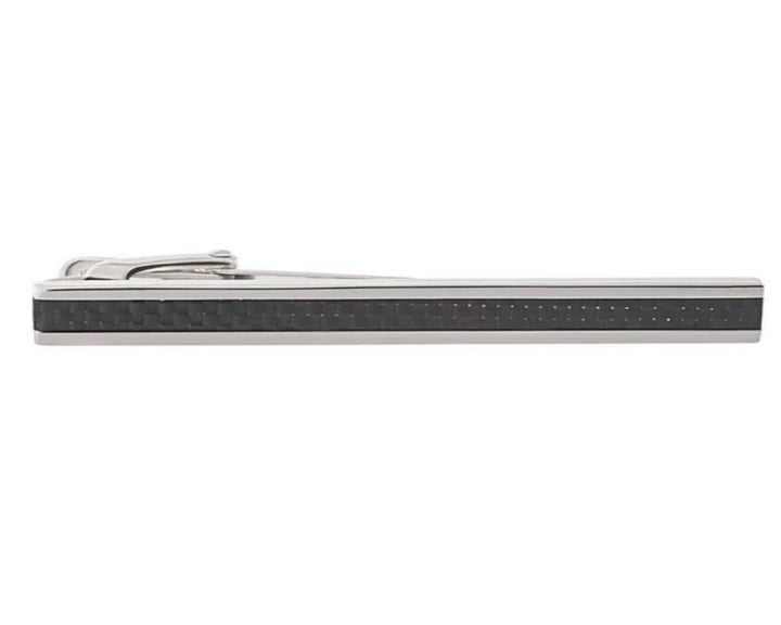 Black Carbon Fibre Detailing Tie Clip by Elizabeth Parker