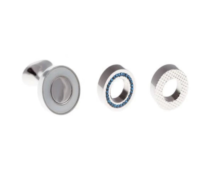 Interchangeable Plain Metal Cufflinks (White, Blue Crystal and Textured Finish)