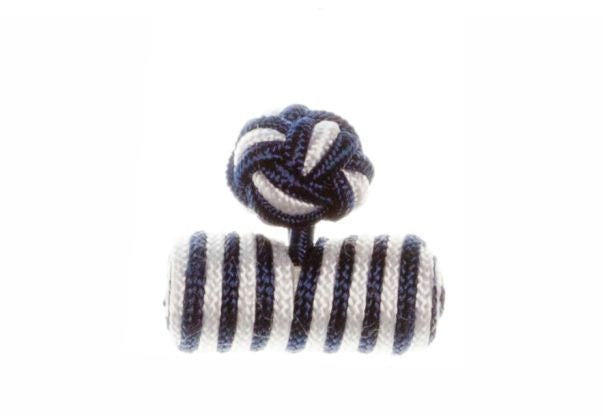 Navy Blue & White Barrel Cuffknots Knot Cufflinks - by Elizabeth Parker England