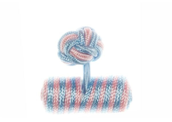 Sky Blue & Pink Barrel Cuffknots Knot Cufflinks - by Elizabeth Parker England
