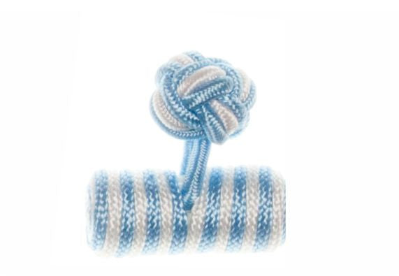 Sky Blue & White Barrel Cuffknots Knot Cufflinks - by Elizabeth Parker England
