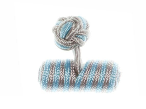 Grey & Sky Blue Barrel Cuffknots Knot Cufflinks - by Elizabeth Parker England