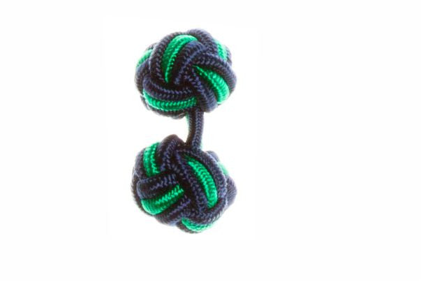 Navy Blue & Green Cuffknots Knot Cufflinks - by Elizabeth Parker England