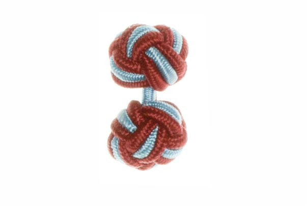 Burgundy Red & Sky Blue Cuffknots Knot Cufflinks - by Elizabeth Parker England